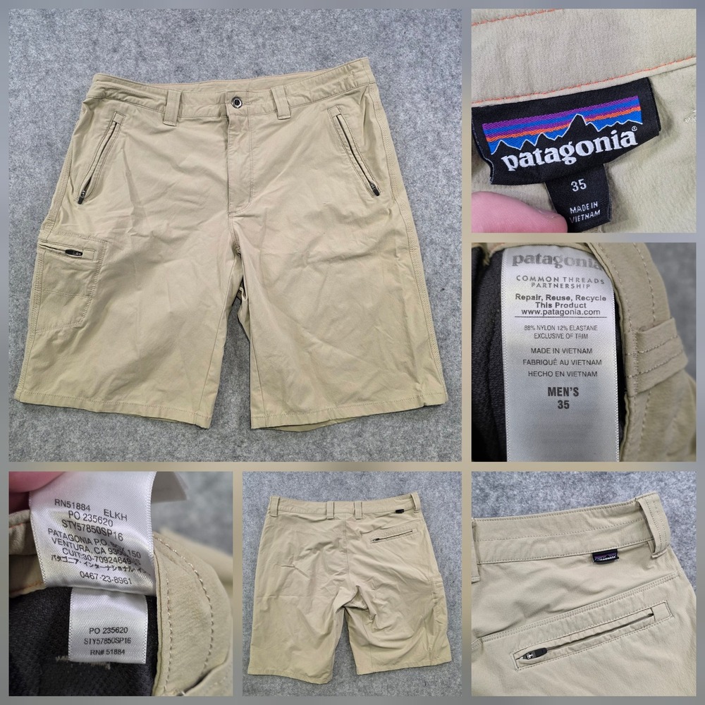 Patagonia Tribune Shorts Mens 35 Beige Nylon Stretch Hiking Cargo Quick Dry 11